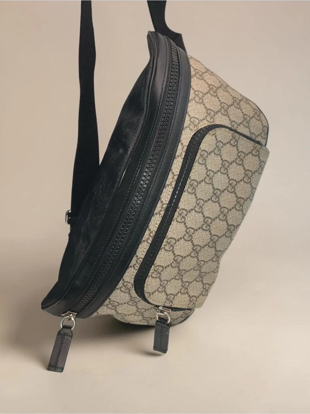 Gucci GG Supreme Monogram Belt Bag with Black Trim